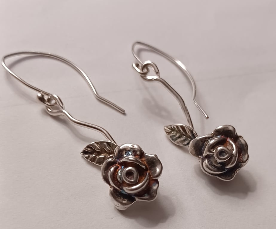 Silver rose earrings