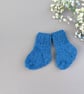 Handknit newborn baby socks sheep wool, handmade blue shade, babyshower gifts