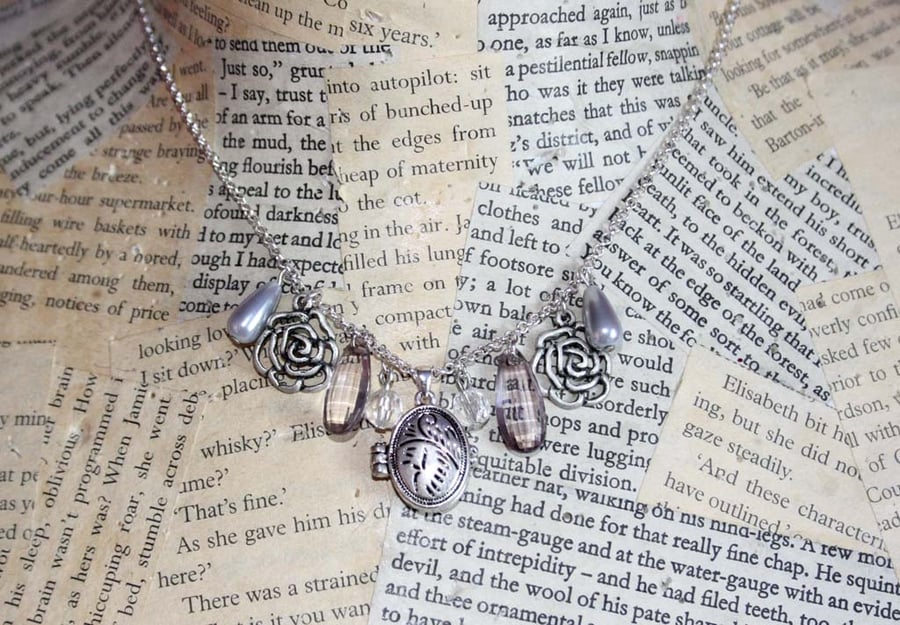 Silver Locket Rose Charm Silver Necklace