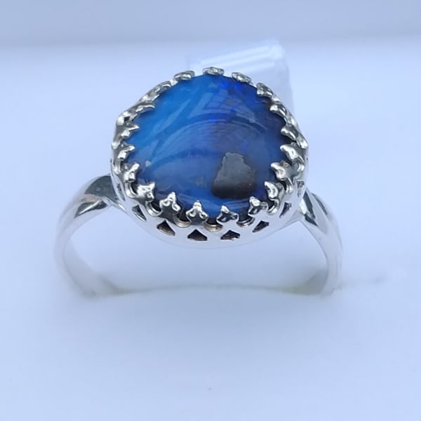 AUSTRALIAN BOULDER OPAL BIG BLUE CROWN BEZEL RING