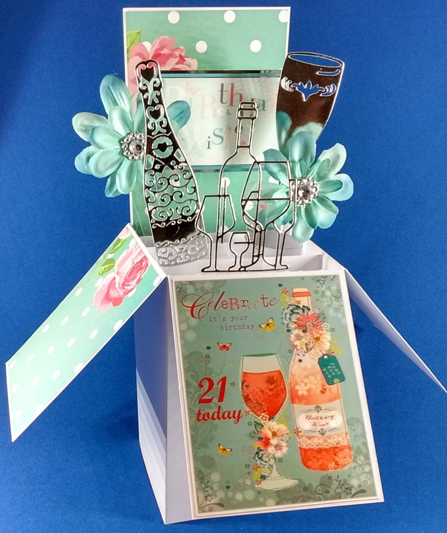 Ladies 21st Birthday Card with Wine