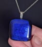 Royal Blue Dichroic Fused Glass Pendant Necklace new and handmade in UK