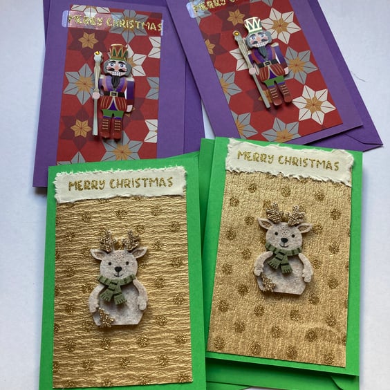 4 Nutcracker and reindeer Christmas cards