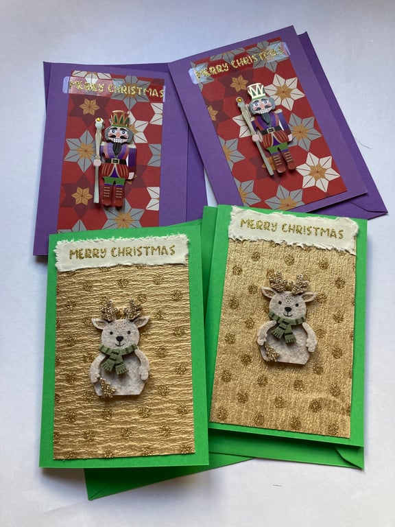 4 Nutcracker and reindeer Christmas cards
