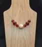 Mixed Epoxy Red Resin and Wood beads, with Pine large bead necklace. - Image 4