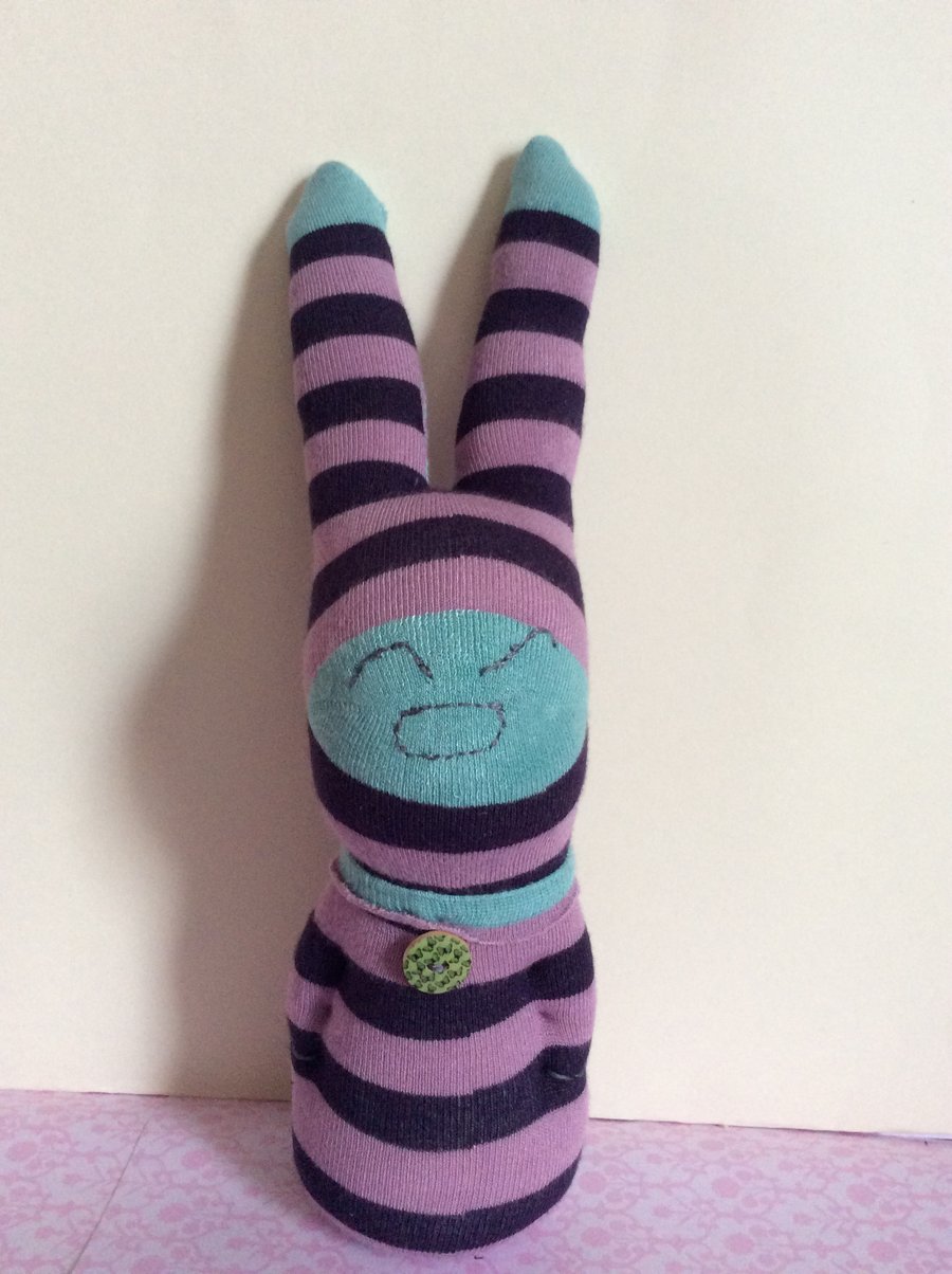 Striped Handmade Sock Bunny Dudette, Nursery Decoration
