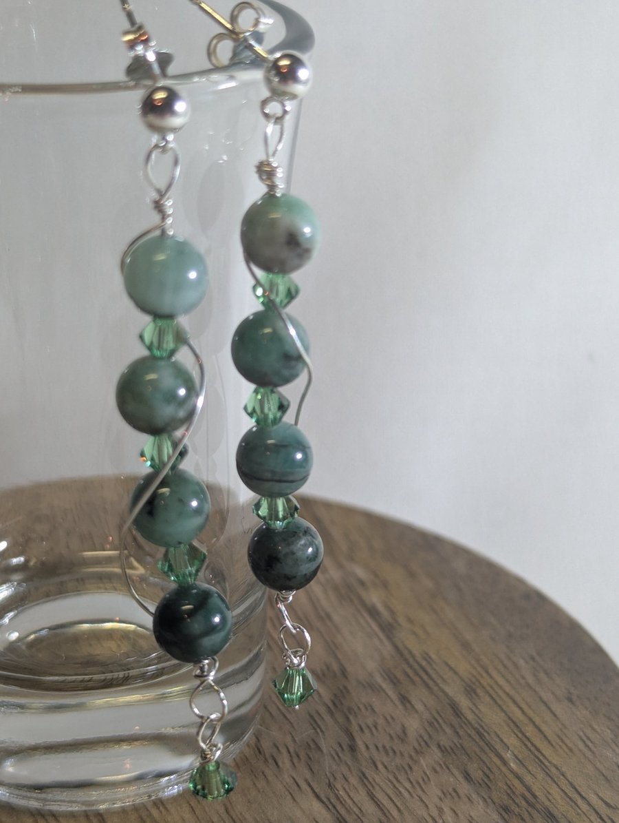 Sterling Silver, Emerald and Swarovski Crystal Drop Earrings