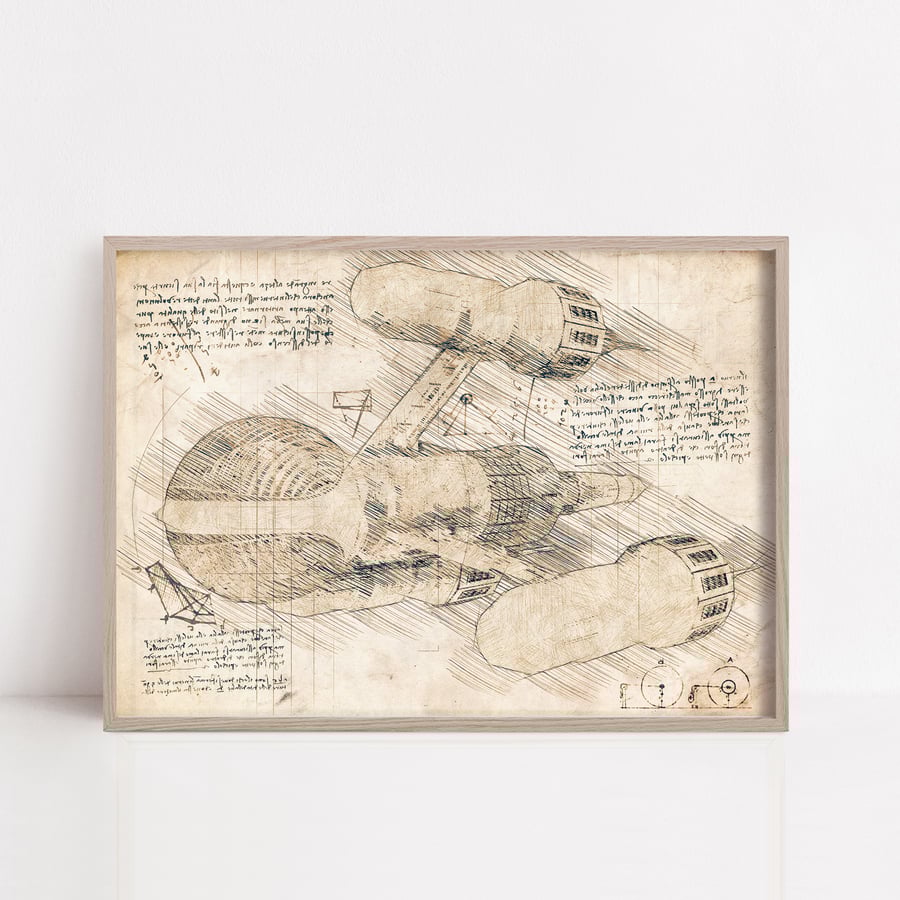 Blake's 7 The Liberator Sepia Da Vinci Style print