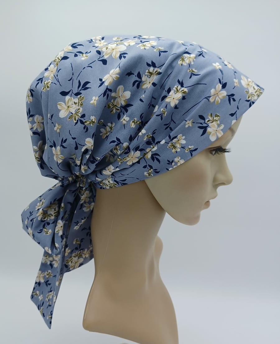 Surgical scrub cap, nurse hair cover, chef's hat, bonnet with long ties, tichel