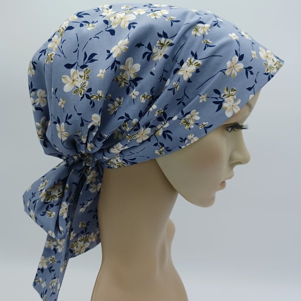 Surgical scrub cap, nurse hair cover, chef's hat, bonnet with long ties, tichel