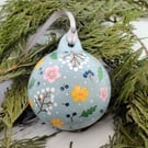 Hand Painted Winter Blue Floral Bauble 
