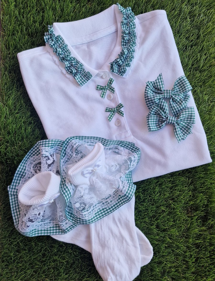 Image of Sophia's Personalised Handmade 4-Piece School Sets -Green & White