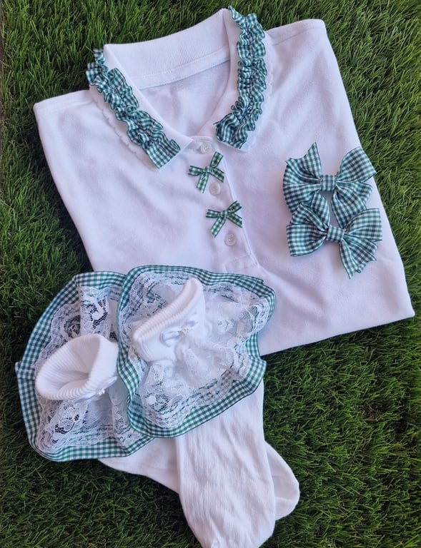 Sophia's Personalised Handmade 4-Piece School Sets -Green & White