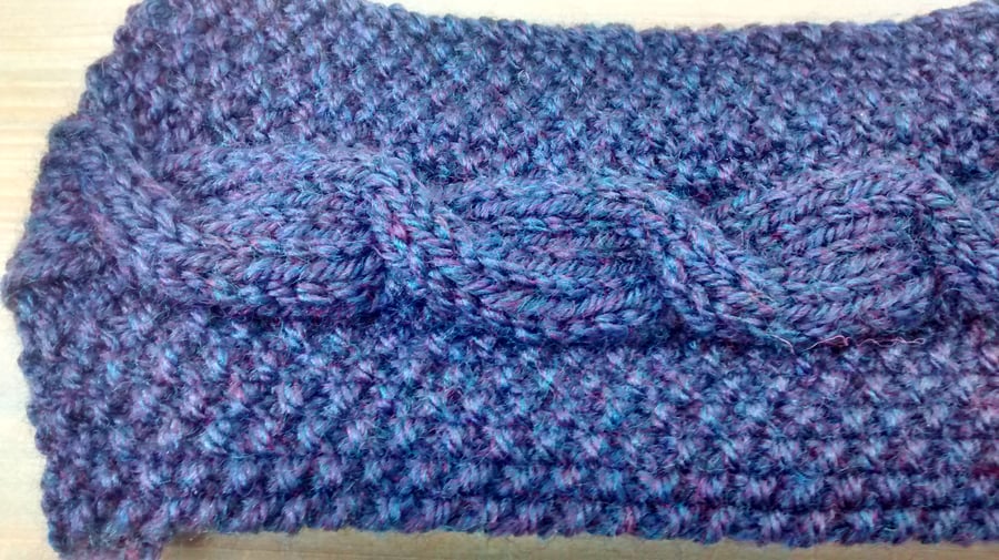 Knitted Headband in Blue Aran 
