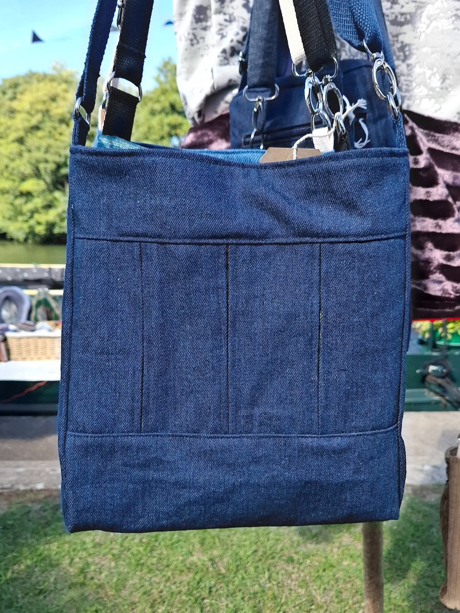 Navy denim box pleat bag (2)