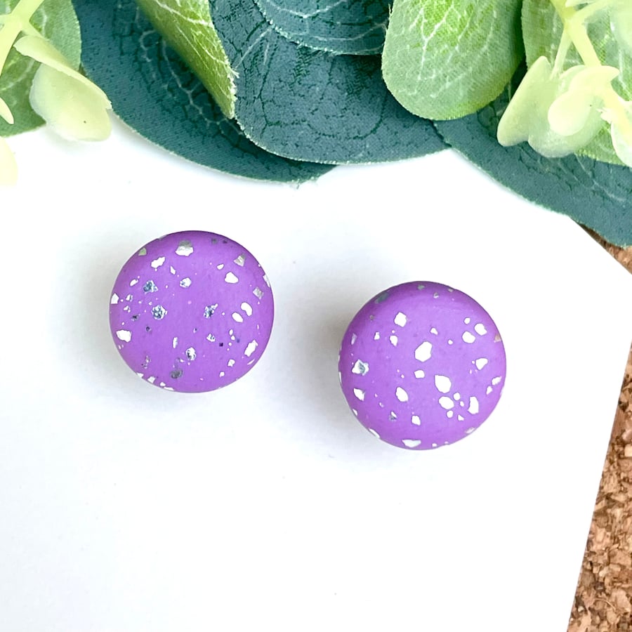 Lilac & Silver Galaxy Stud Earrings 