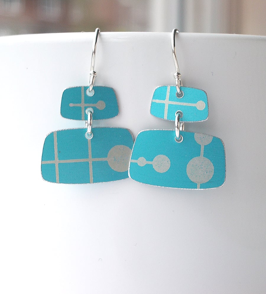 Mid century style rectangle earrings in turquoise 