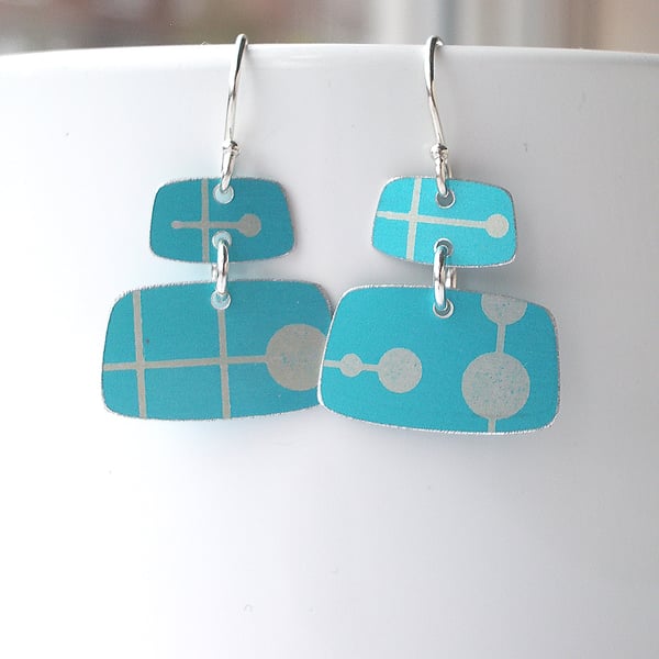 Mid century style rectangle earrings in turquoise 