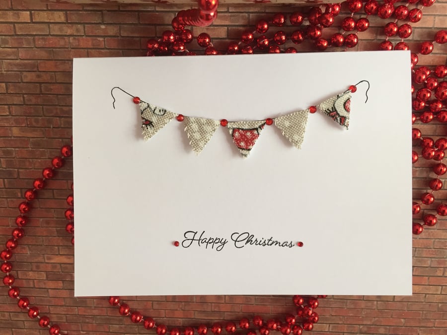 Handmade Christmas Card, bunting card, fabric card