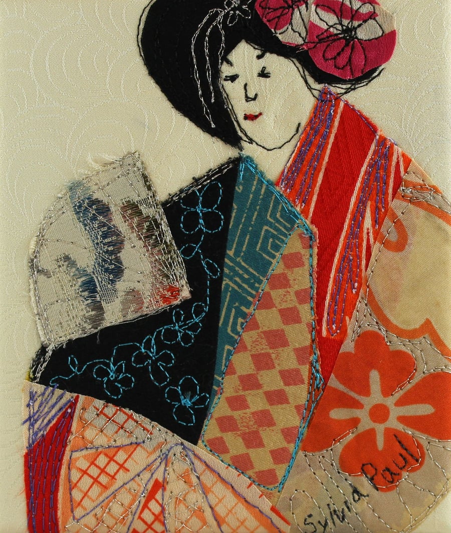 Geisha Textile Art Picture Yoko