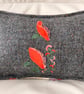 The Harris Tweed and Vintage Japanese Silk embroidered Poppy Cushion - Image 3