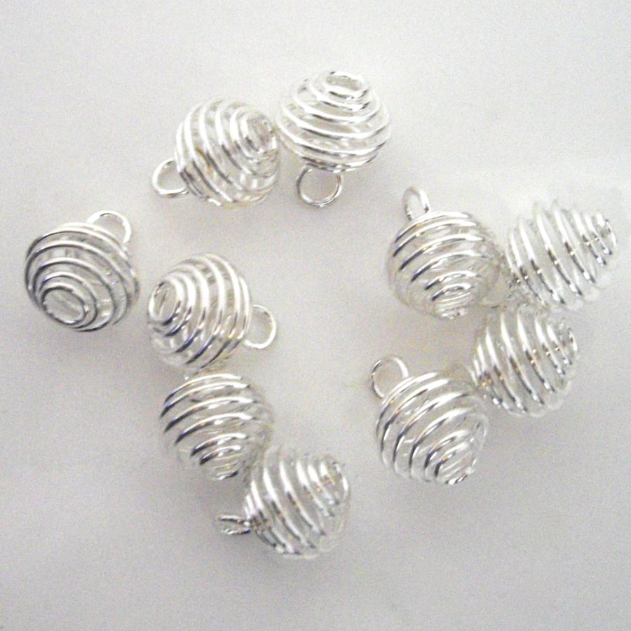 10 x Small Spiral Bead Cage Pendant Charm