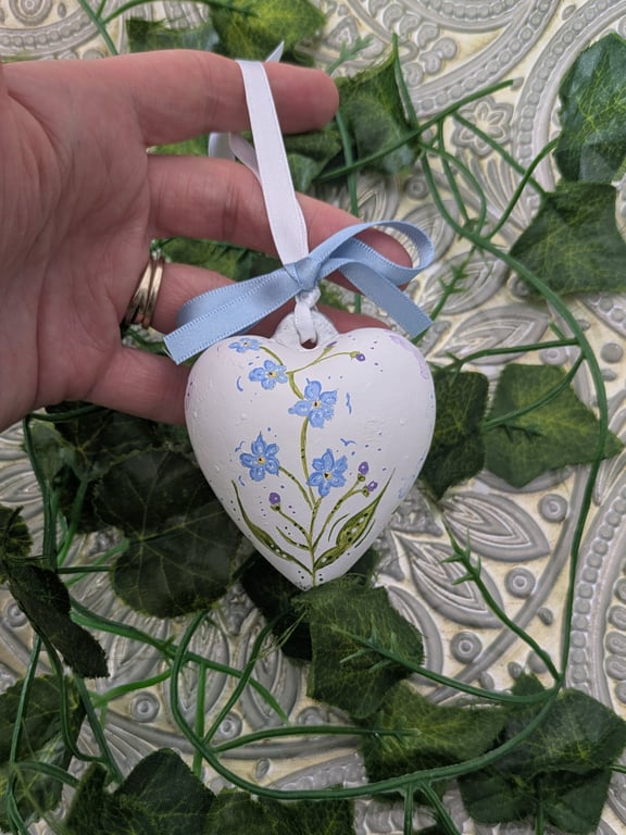 Forget me not ceramic heart bauble decoration 