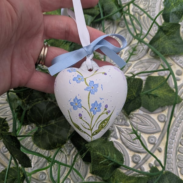 Forget me not ceramic heart bauble decoration 