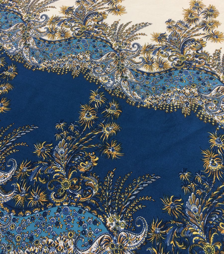 Beautiful Blue Mustard and Cream Dandelion Vintage Style Fabric Lampshade