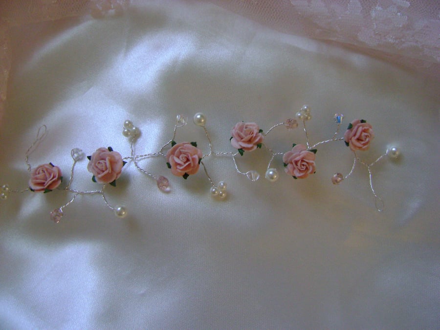 Vintage Pink Rose Hairvine