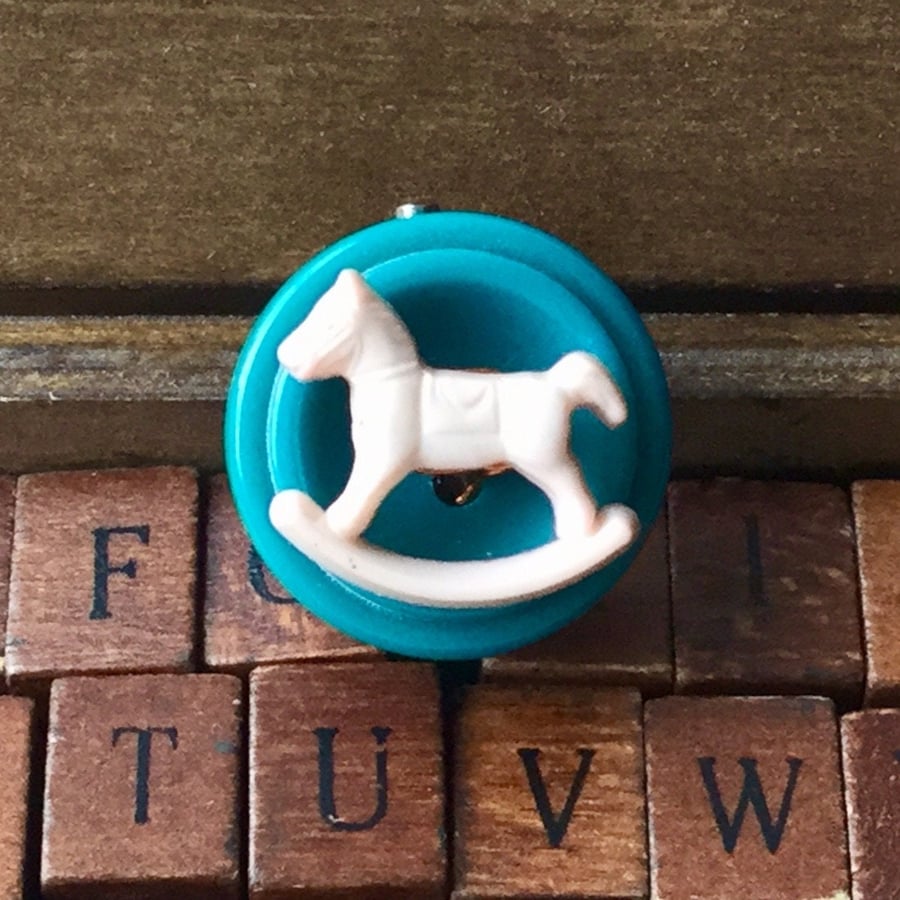 Upcycled Two Button Badge - Pink Rocking Horse