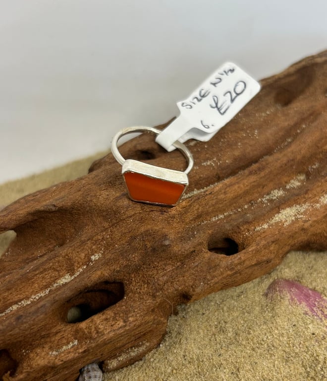 Sterling silver handmade ring set with coloured glass