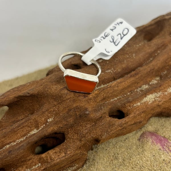 Sterling silver handmade ring set with coloured glass