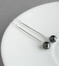 Long Dark Grey Drop Earrings - Black Pearl & Sterling Silver Bar Dangle Earrings - Image 3