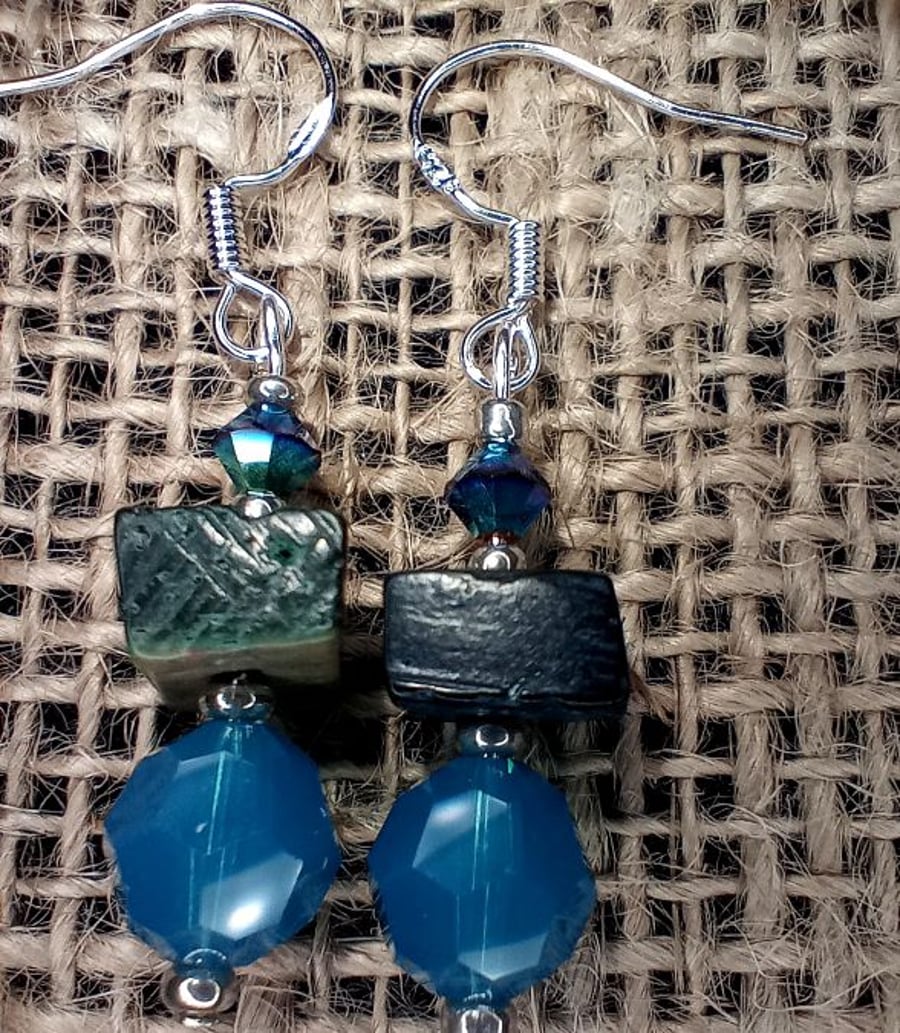 Earrings sterling silver wires blue  13