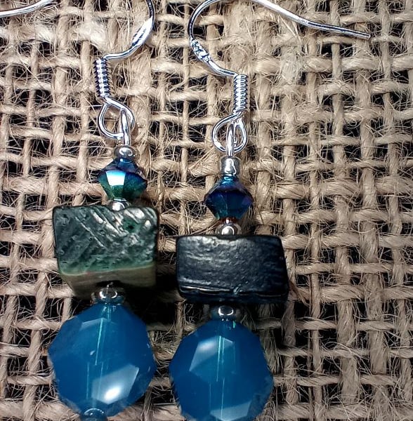 Earrings sterling silver wires blue  13