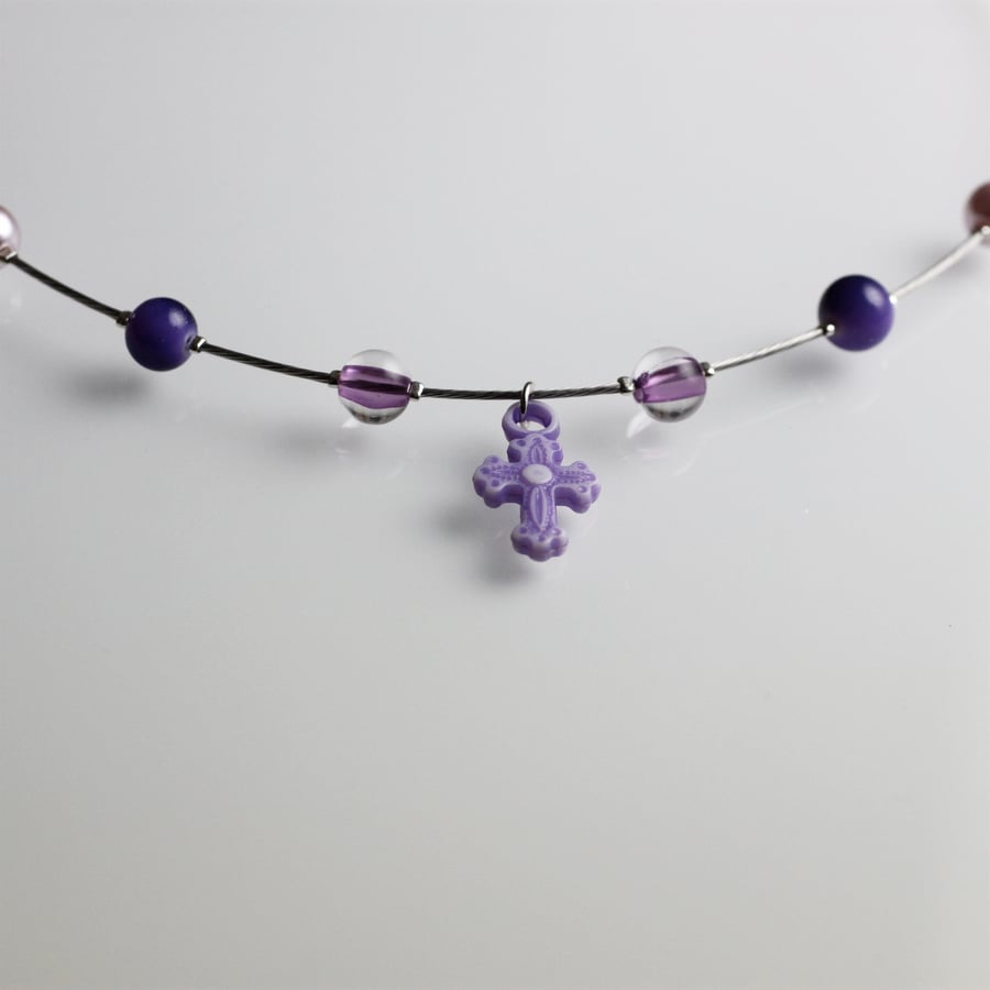 Purple Cross Tigertail Necklace