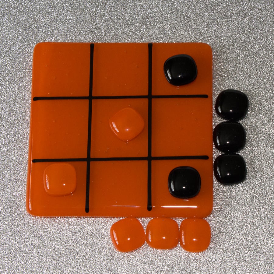 Fused Glass Tic Tac Toe - Orange and Black - 8023