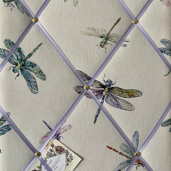 Handmade Bespoke Memo Notice Board With Clarke Dragonflies Cream Fabric