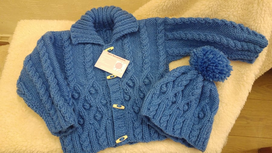 Aran style Jacket and bobble hat -  made to order