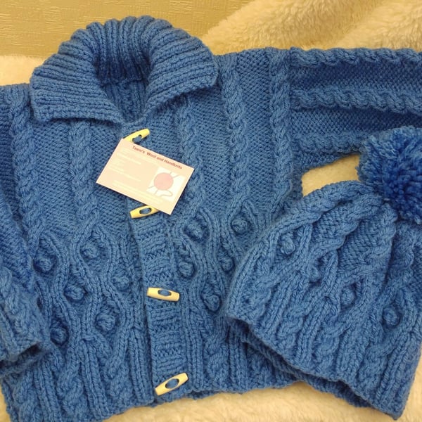 Aran style Jacket and bobble hat -  made to order