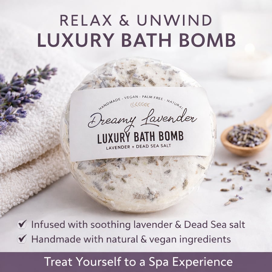 Handmade Lavender Bath Bomb – Luxury Vegan Spa Treat with Dead Sea Salt