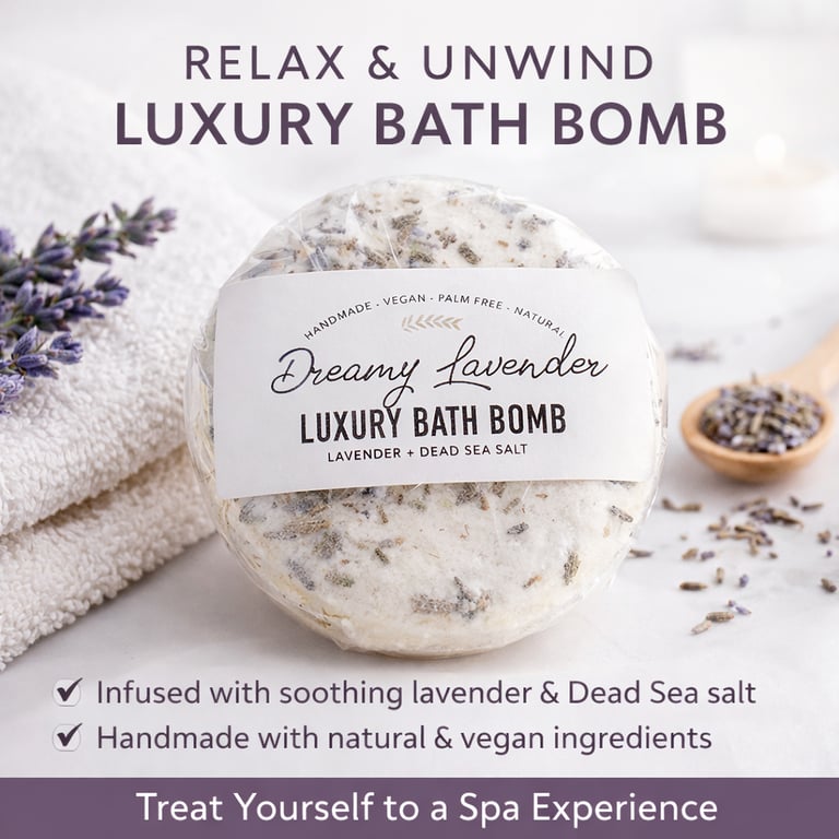 Handmade Lavender Bath Bomb – Luxury Vegan Spa Treat with Dead Sea Salt