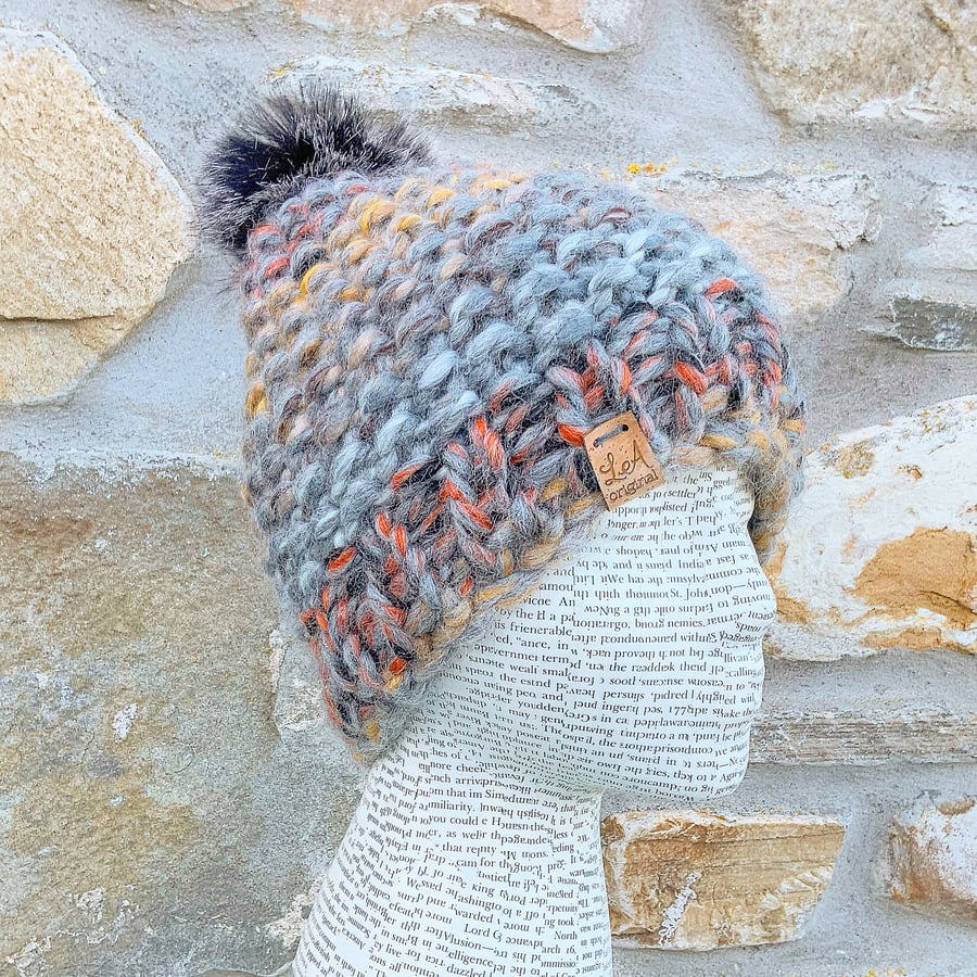 Hand Knitted Hat. Woollen Hat. Woolly Hat. Chunky Knit Hat. Pom Pom Hat.