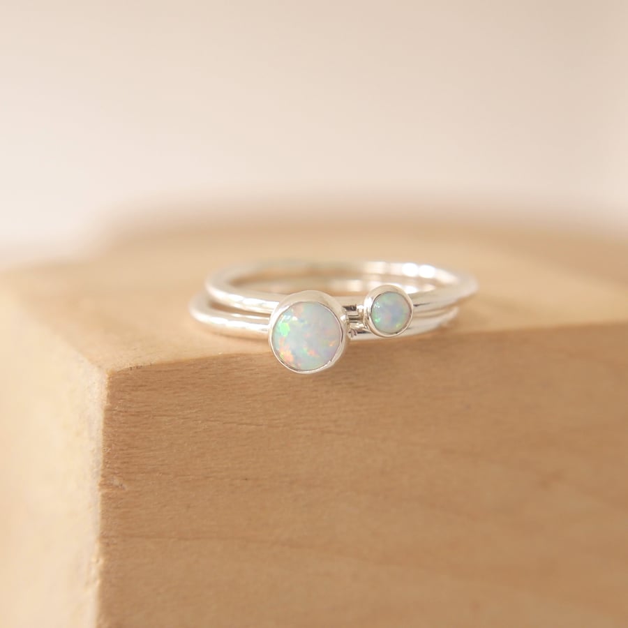 Lab Opal Double Ring Set