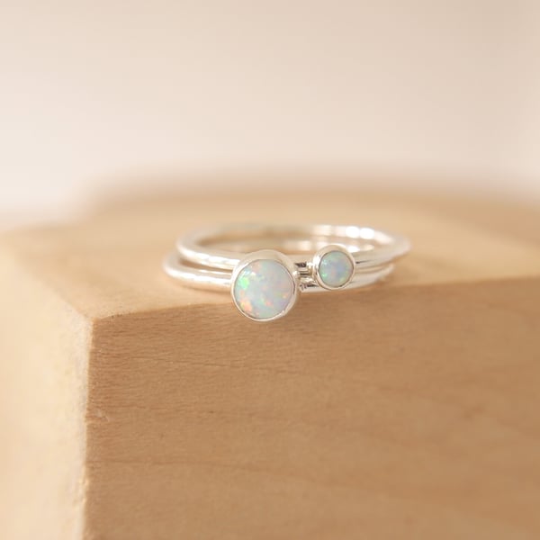 Lab Opal Double Ring Set