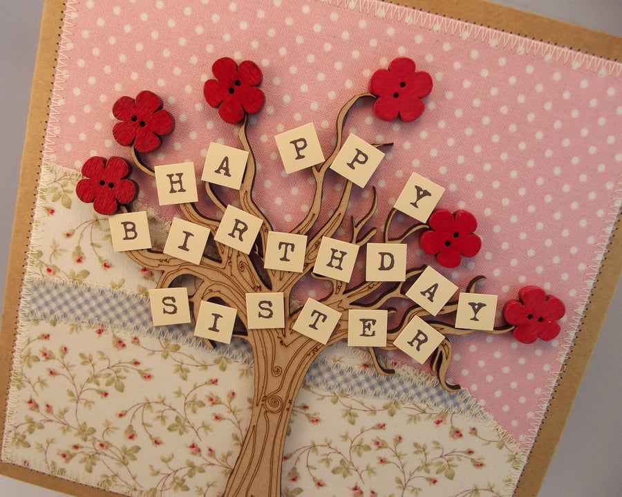 Happy Birthday Sister Fabric Greetings Card