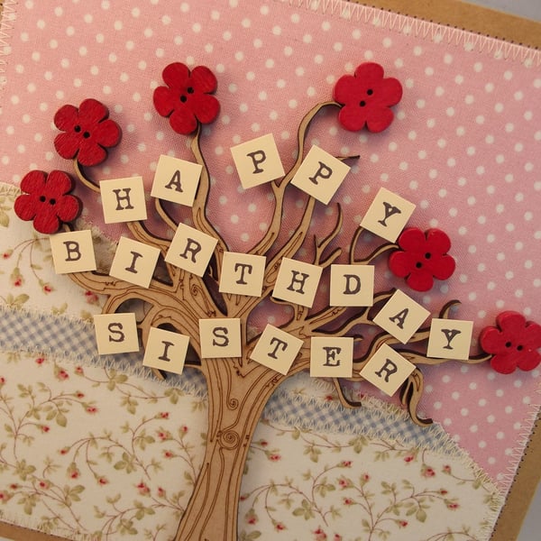 Happy Birthday Sister Fabric Greetings Card