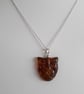 Amber Cognac Tigers Head and Sterling Silver Necklace. Tigers Head, Carved Amber