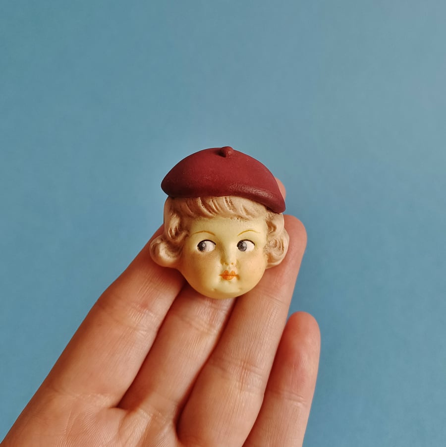 Dottie Dollie Pin Brooch - Rose with a Burgundy Beret